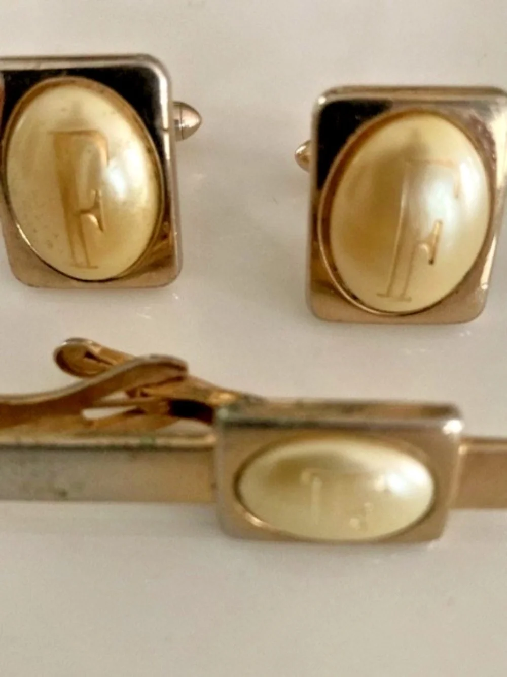 Vintage Swank Monogram F Cufflinks & Tie Bar Set